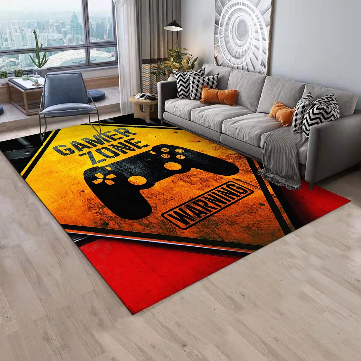 Orange and Black Gamer Area Rug For Boys' Room with Funny Print - Non-Slip Floor Mat With T-Shirt, Hoodie, Sweatshirt Game room area rugs - Image 4
