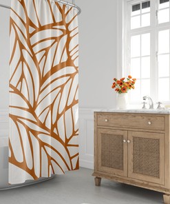 Orange and Tropical Botanical Leaf Shower Curtain - Minimalist Abstract Design for Contemporary Bathroom Decor