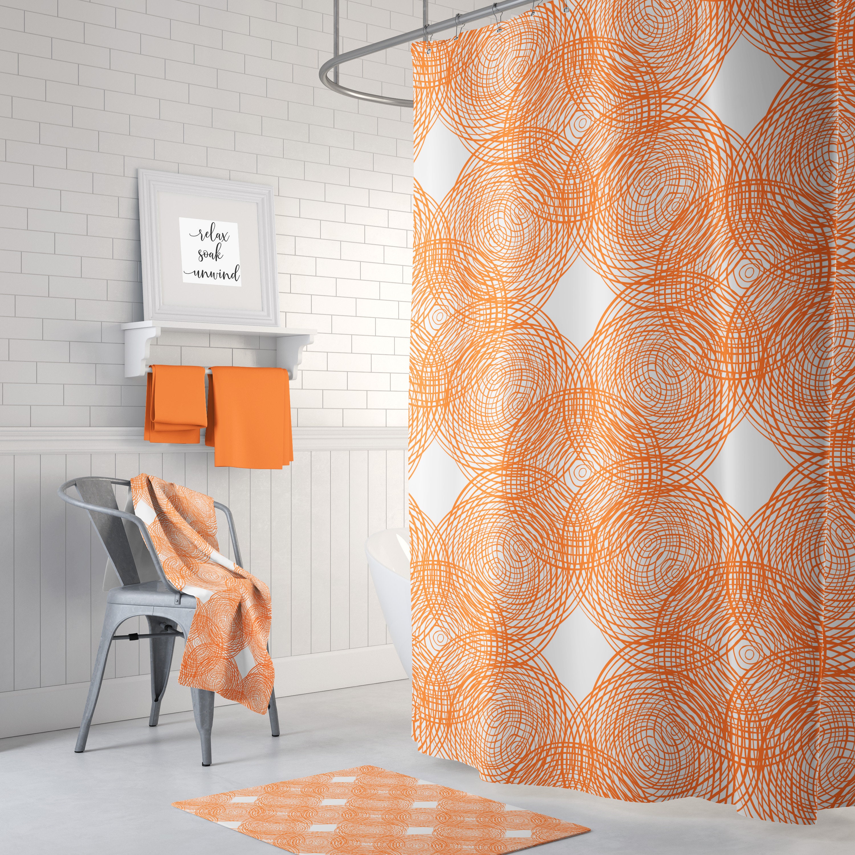 Orange and White Circle Shower Curtain, Add a Chic and Fun Design to Your Bathroom