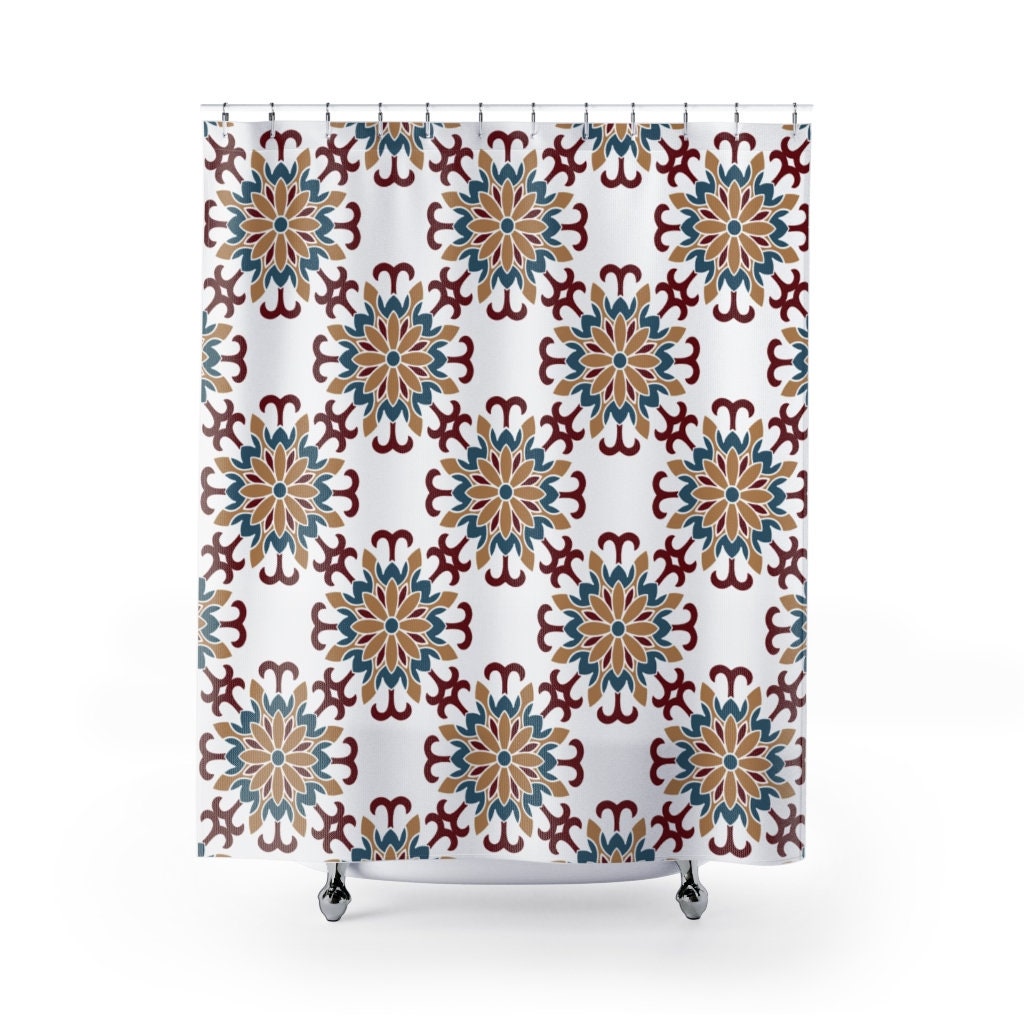 Oriental Mandala Shower Curtain, Ethnic Fabric Boho Bath Bath Print, Bathroom Decor Gift, Zen Home Design - Image 2