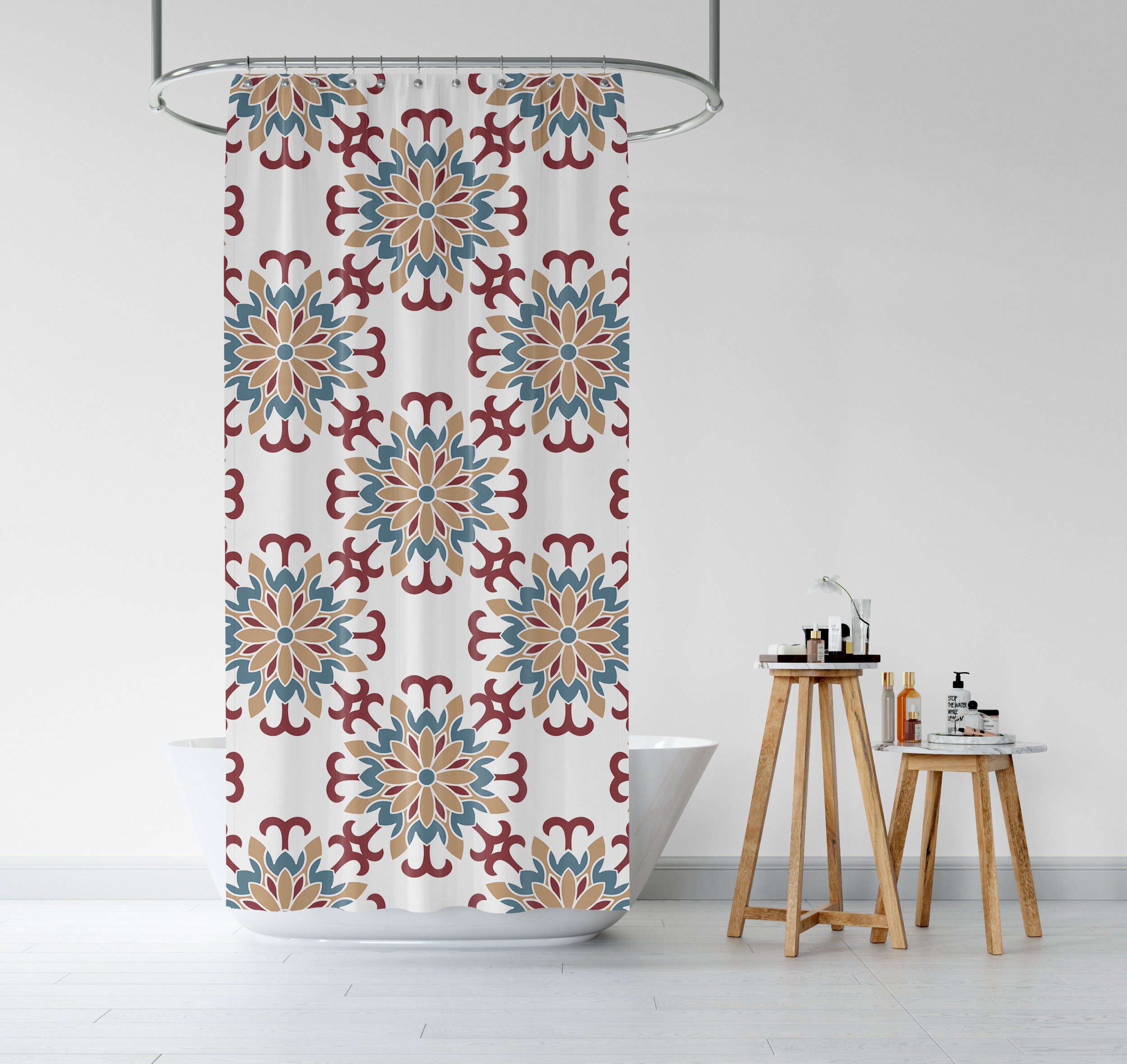 Oriental Mandala Shower Curtain, Ethnic Fabric Boho Bath Bath Print, Bathroom Decor Gift, Zen Home Design - Image 3