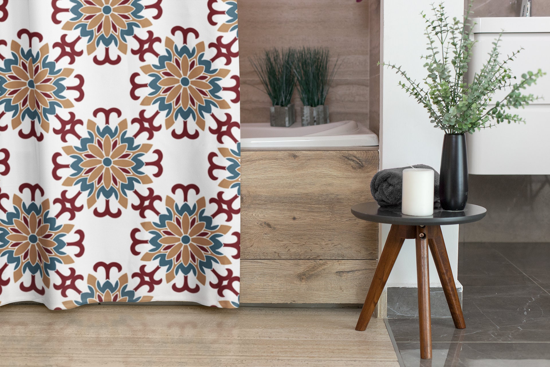 Oriental Mandala Shower Curtain, Ethnic Fabric Boho Bath Bath Print, Bathroom Decor Gift, Zen Home Design - Image 4