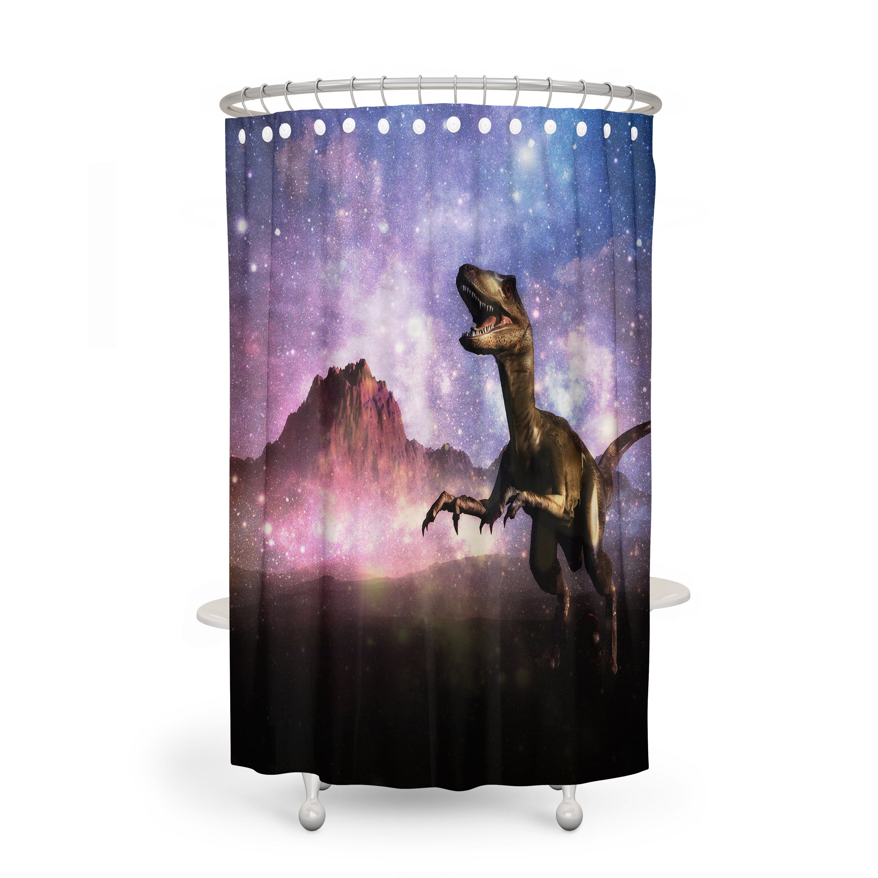 Outer Space Dinosaur Shower Curtain Set with Relaxing Bath Accessories - Image 3
