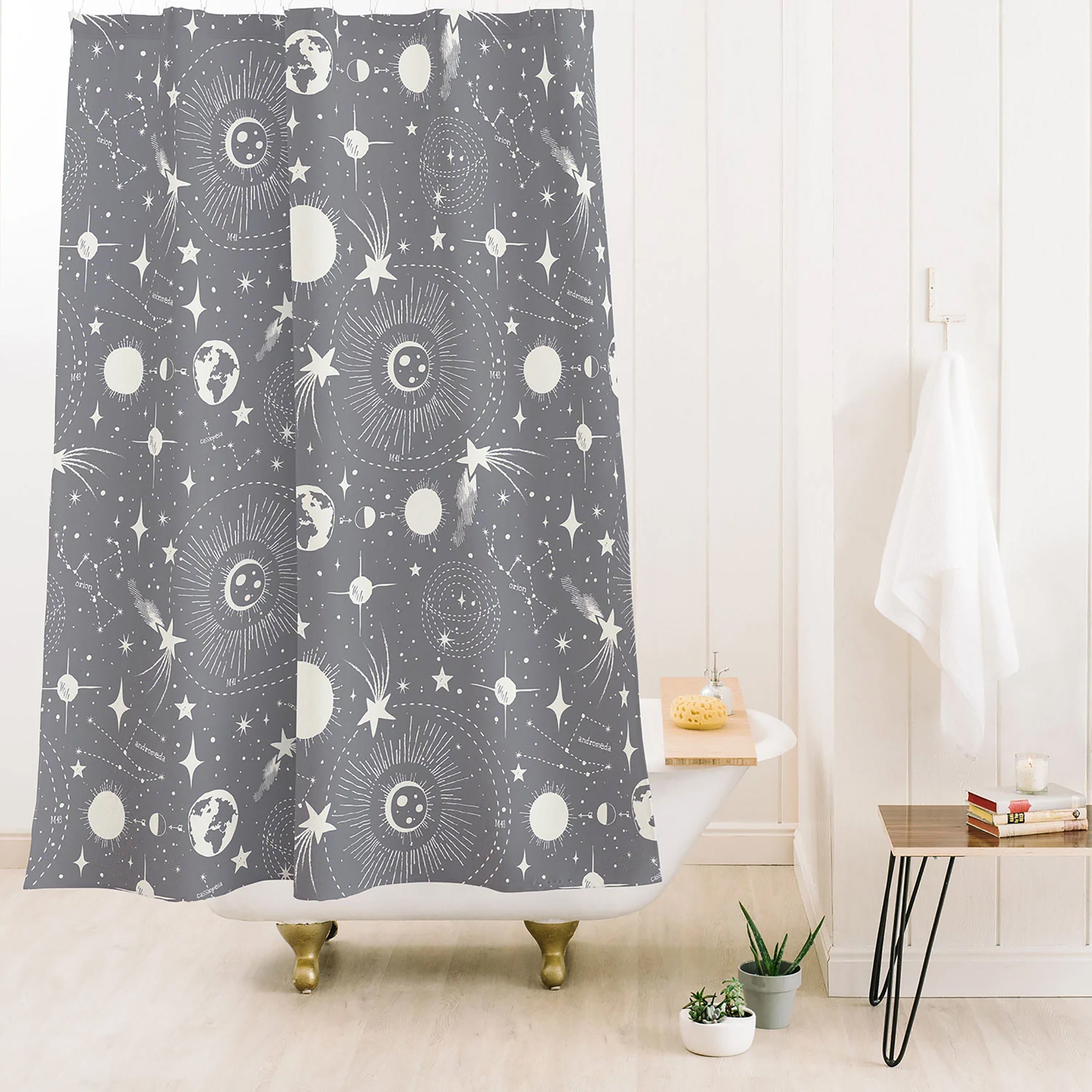 Outer Space Gray Shower Curtain with Constellations Design for a Simple Bathroom Decor - Image 2
