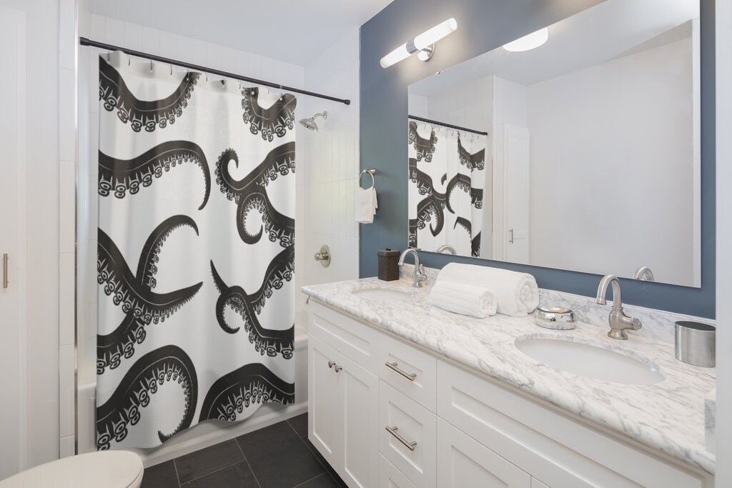 Oversized Octopus Shower Curtain | Tentacle Monster, Ocean Creature, Vintage Bathroom Shower Curtain - Image 2