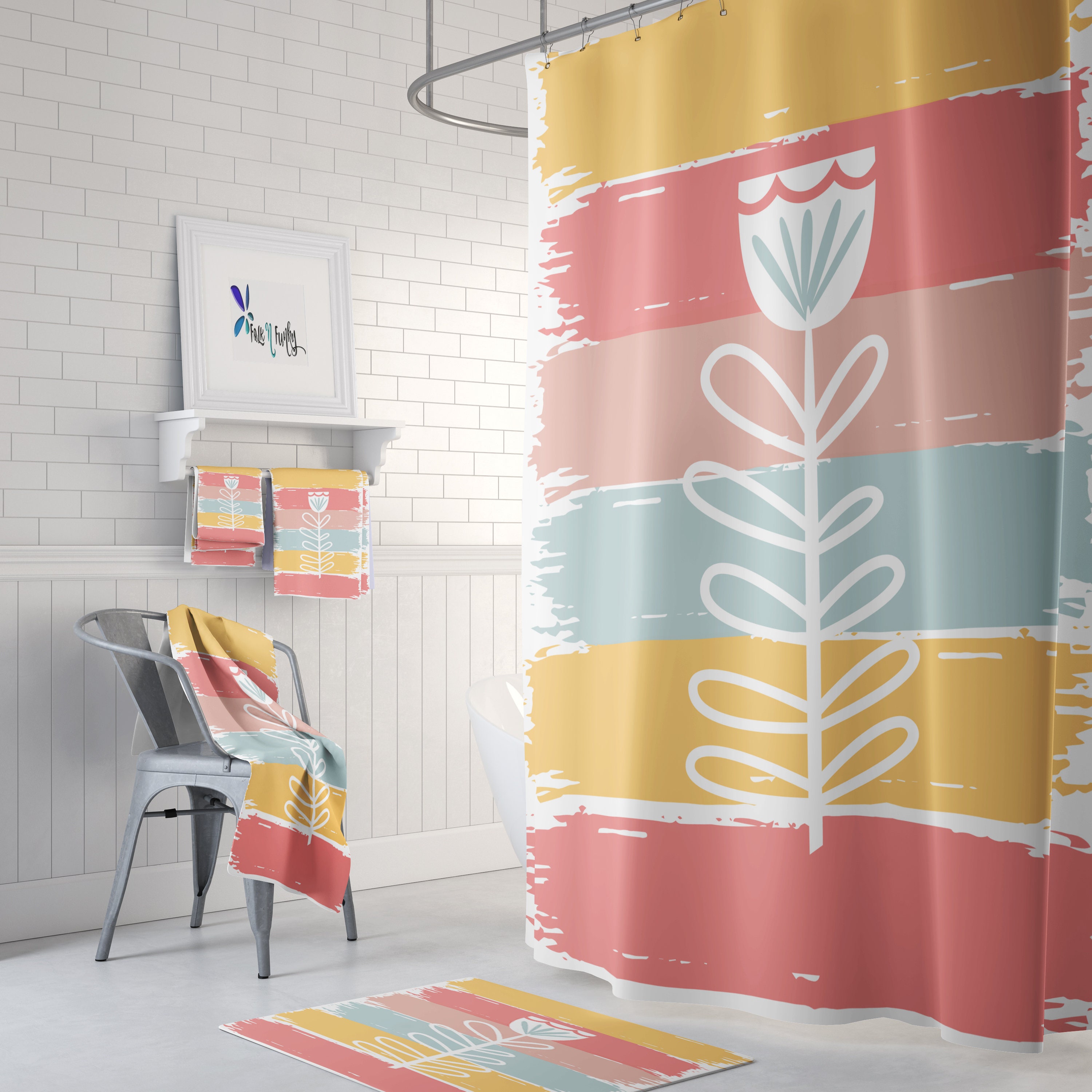 Painted Flower Shower Curtain, FolkNFunky's Bathroom Decor with Keywords Best Shower Curtains.