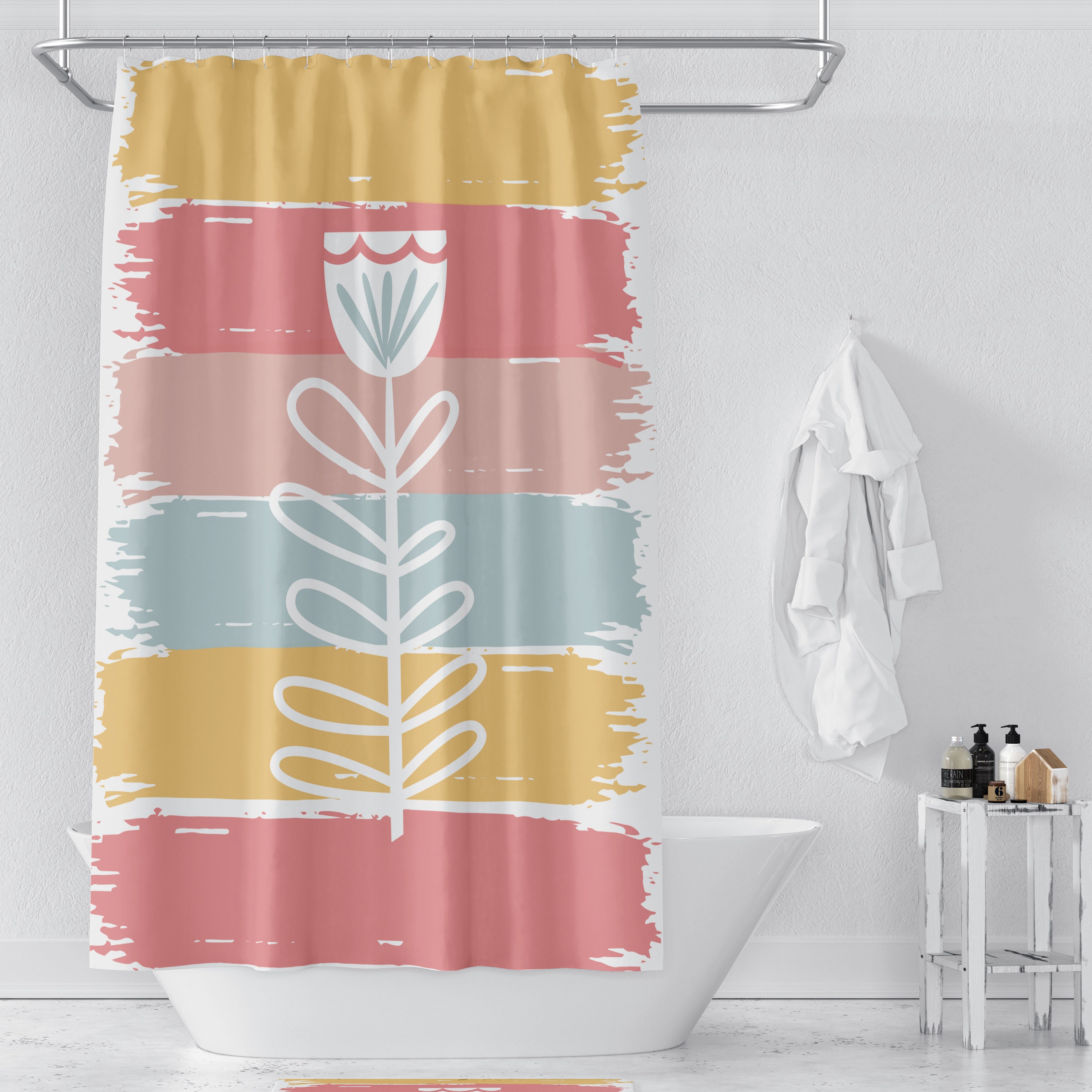 Painted Flower Shower Curtain, FolkNFunky's Bathroom Decor with Keywords Best Shower Curtains. - Image 2