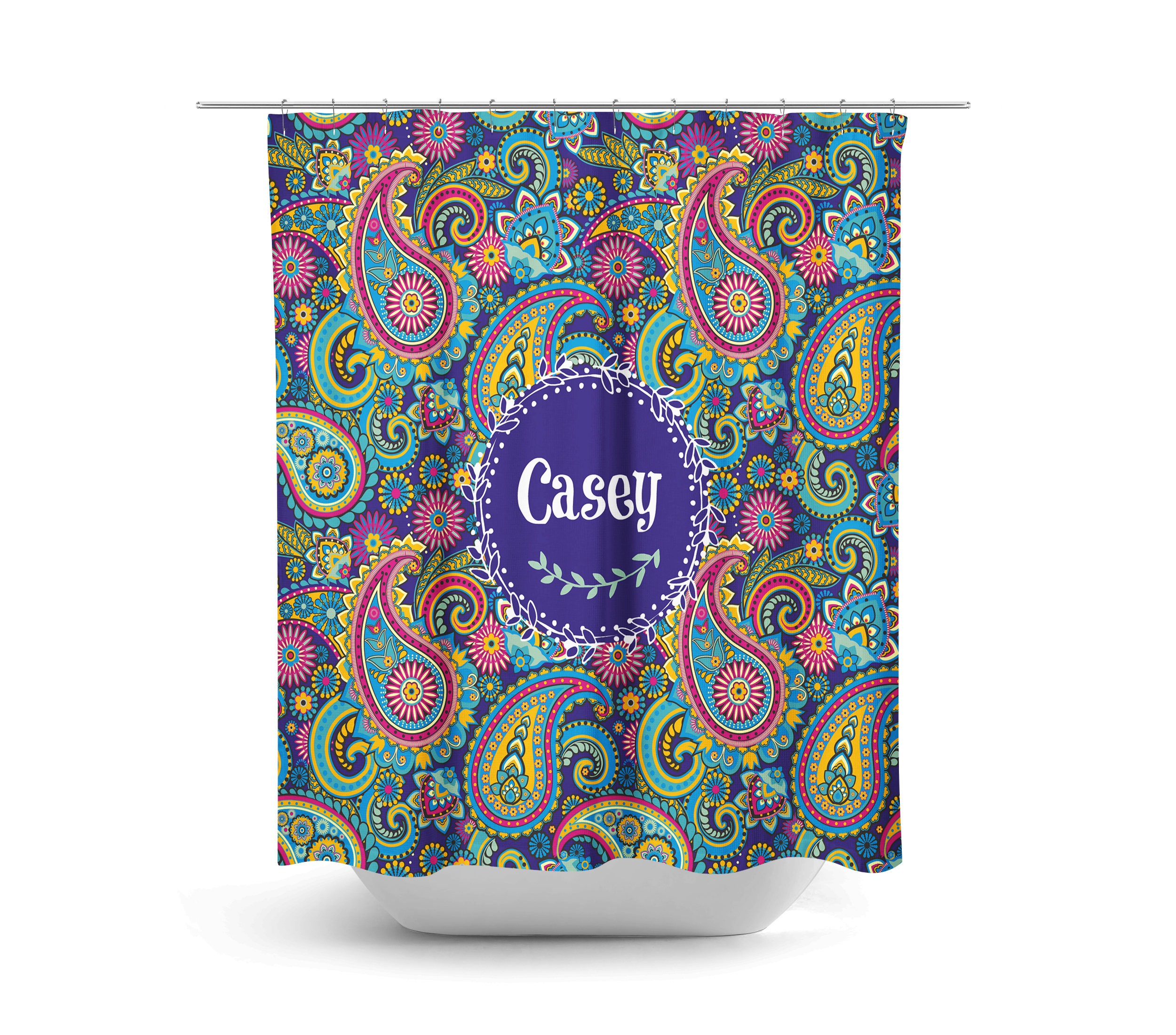 Paisley Monogram Custom Shower Curtain, Personalized Bath Mat and Towels Included for Best Shower Curtains Decor - Image 2