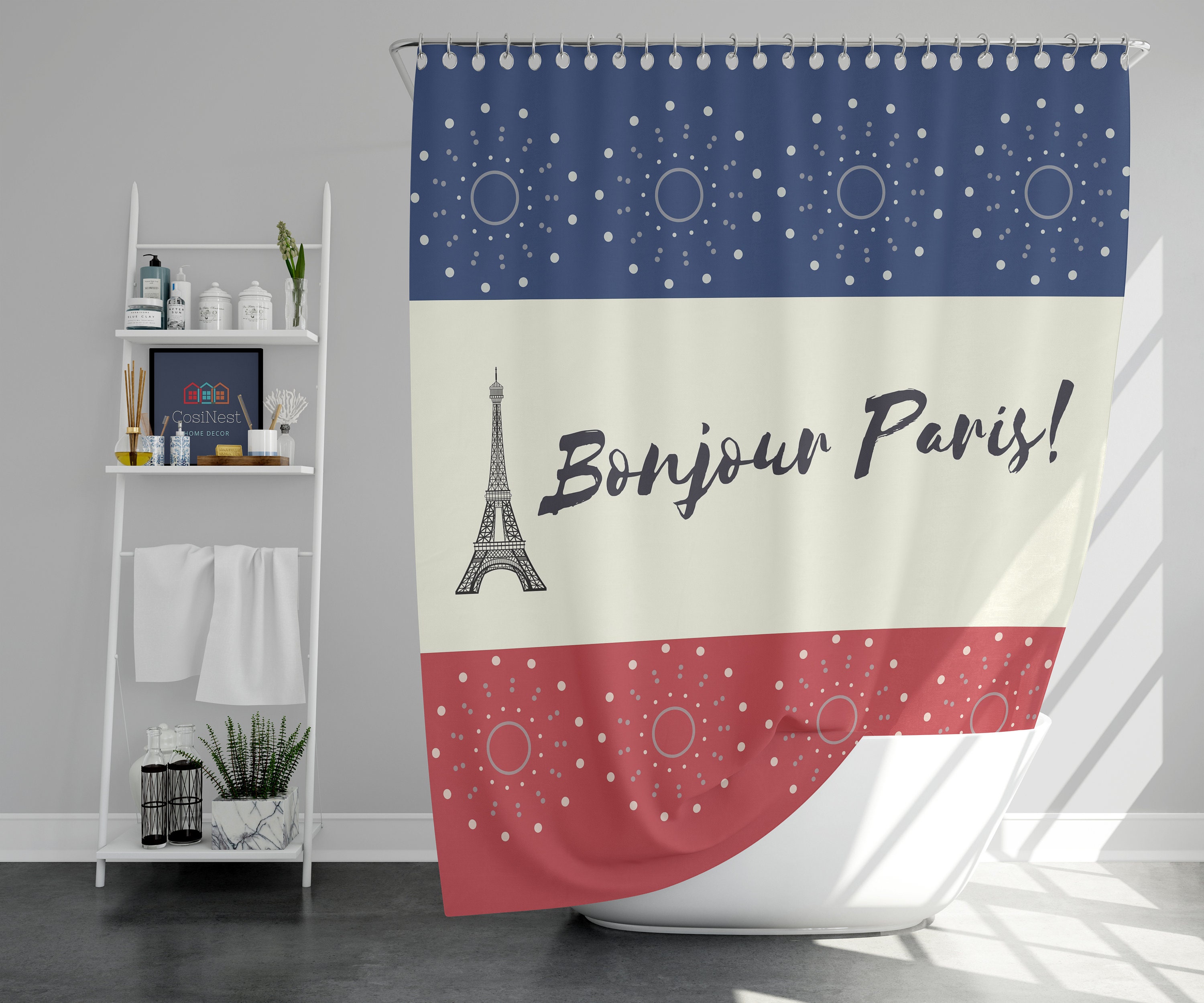 Paris Eiffel Tower Shower Curtain | Landmark Flag Linen | Home Bath Decor | Parisian Theme | House Warming Gift