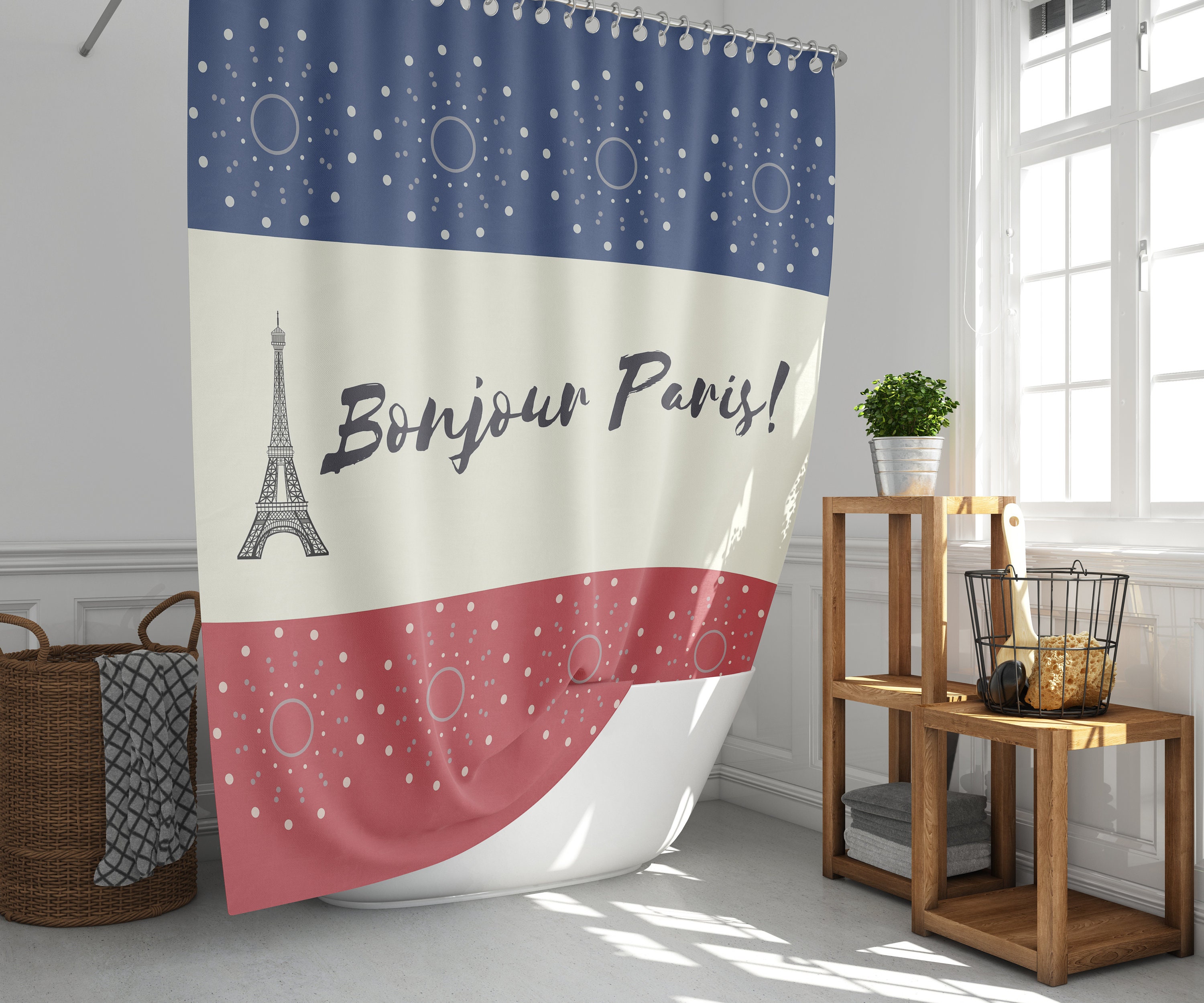 Paris Eiffel Tower Shower Curtain | Landmark Flag Linen | Home Bath Decor | Parisian Theme | House Warming Gift - Image 2