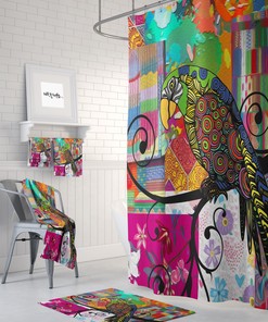 Parrot Shower Cutain, Boho Maximalist Bathroom Decor with Print Shower Curtain Print