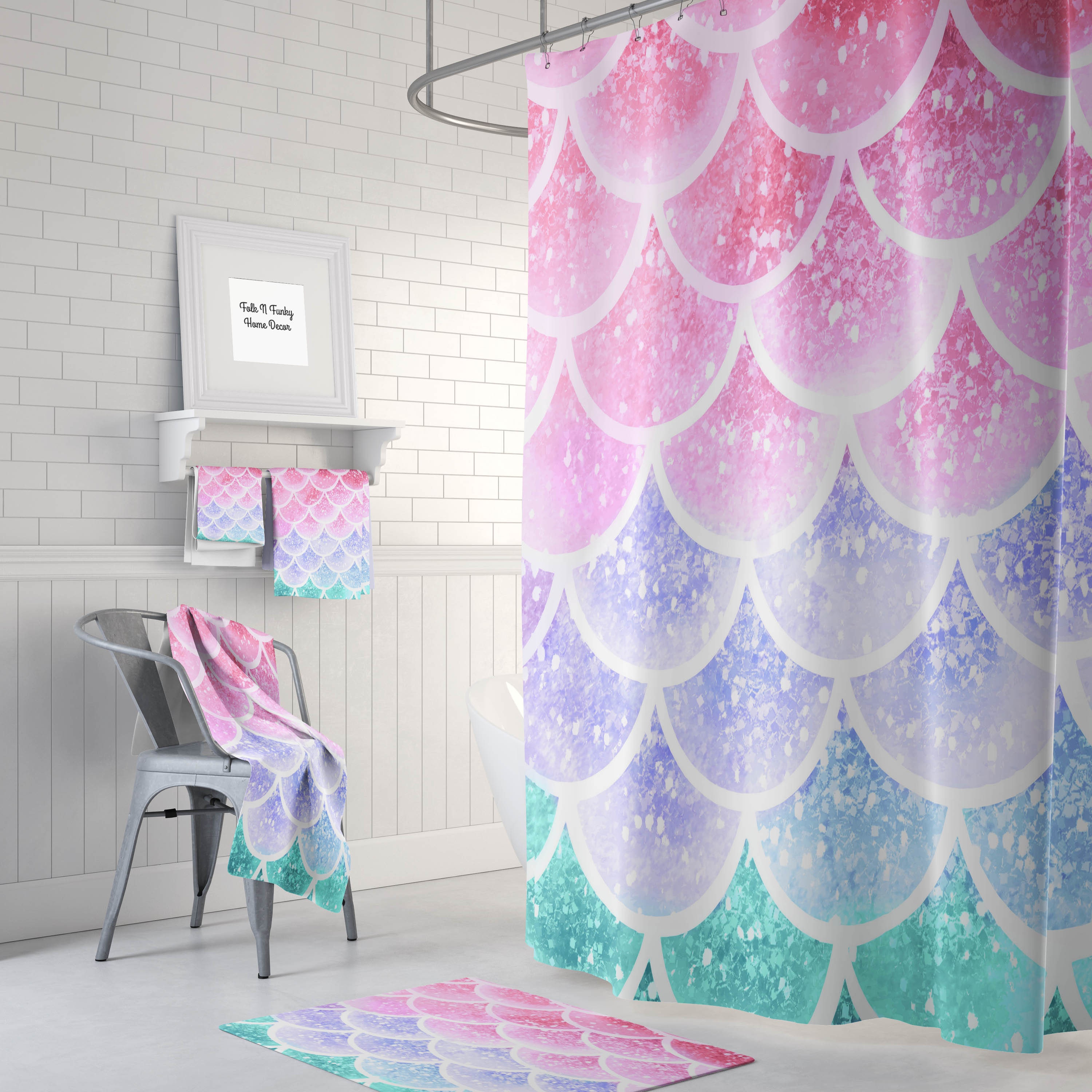 Pastel Mermaid Scale Shower Curtain, Add Softness to Your Bathroom Decor