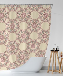 Pastel Pinks Mandala Tiles Shower Curtain, Boho Eclectic Bathroom Print, Bohemian Geometric Design, Home Gift Idea