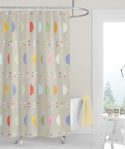 Pastel Watercolor Boho Dots Shower Curtain / Beige Fabric Bath Curtain / Minimalist Design