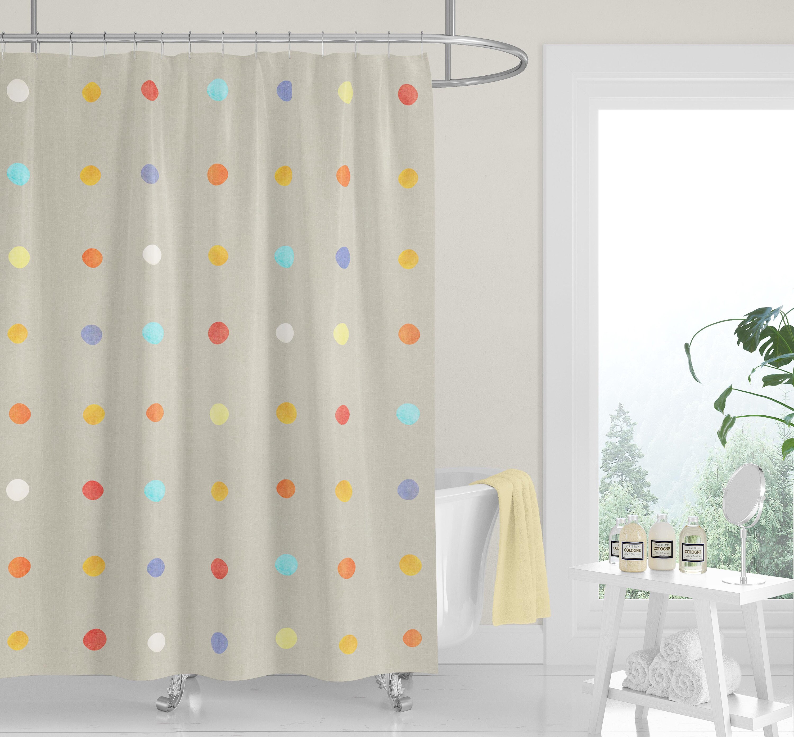 Pastel Watercolor Boho Dots Shower Curtain / Beige Fabric Bath Curtain / Minimalist Design - Image 2