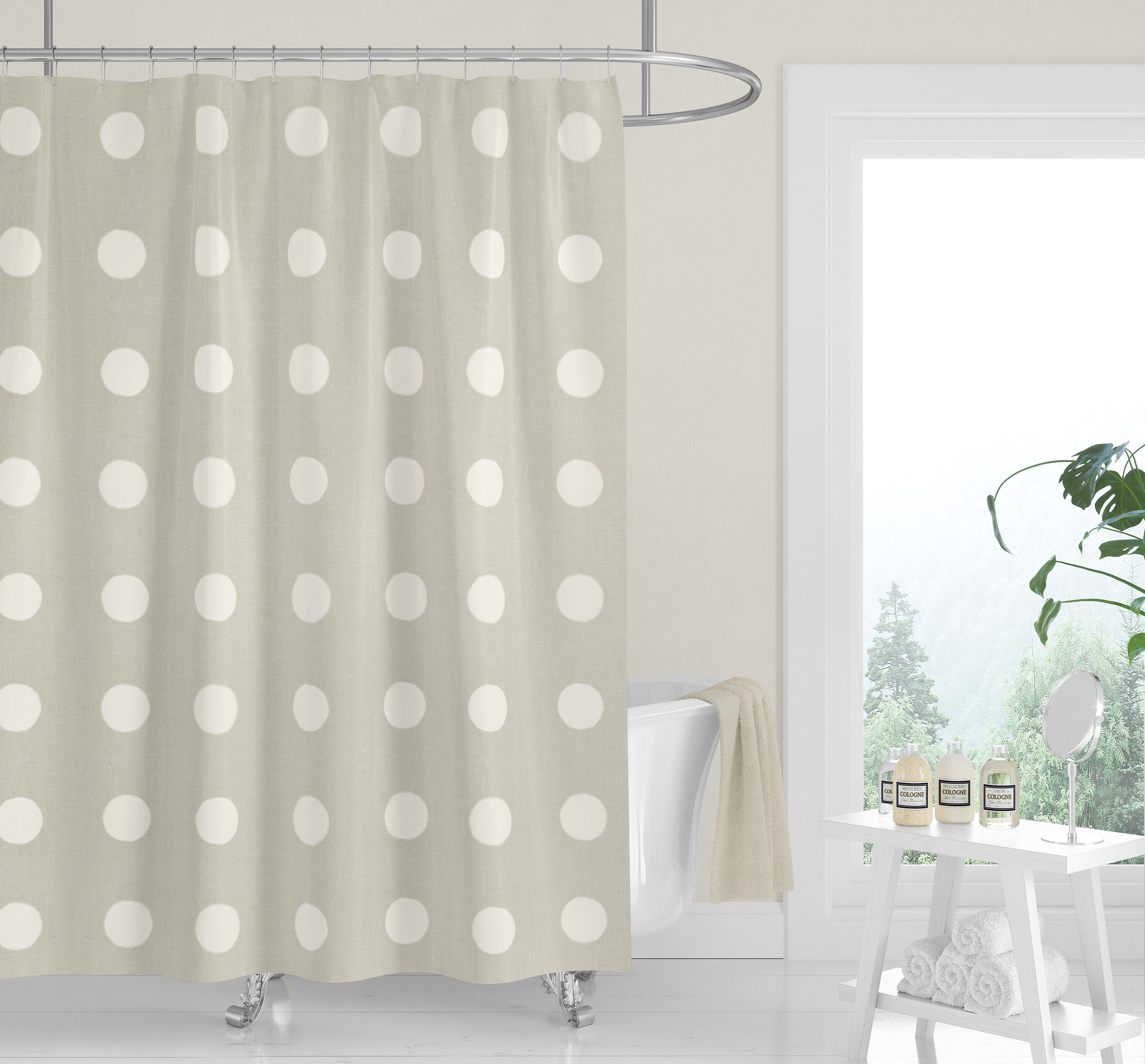 Pastel Watercolor Boho Dots Shower Curtain / Beige Fabric Bath Curtain / Minimalist Design - Image 4