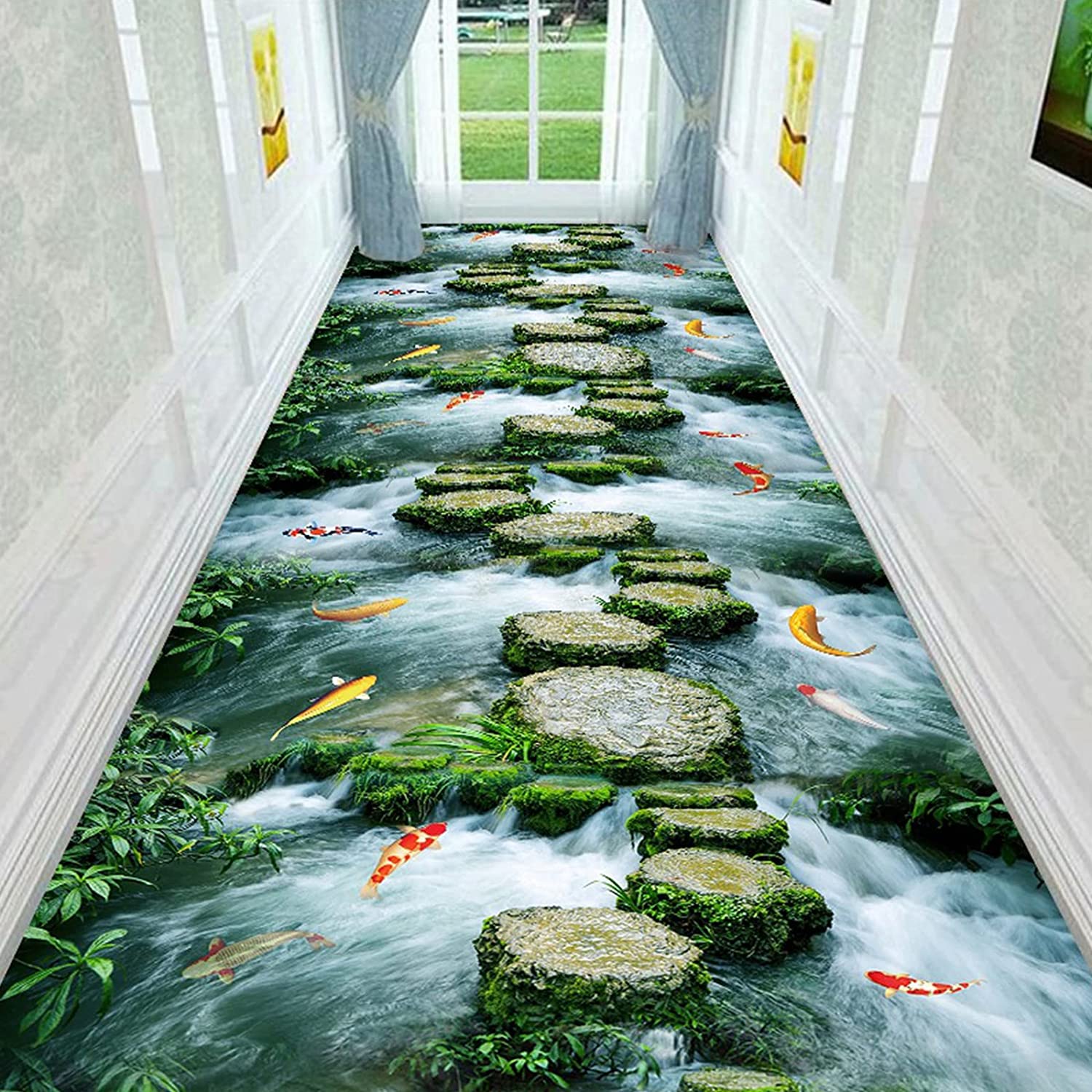 Pastoral Style 3D Illusion Entrance Rug Floral Road Corridor Mat Carpet Indoor Ultra Soft Print Runner Mat