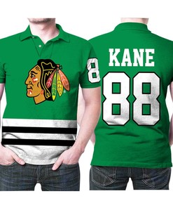 Patrick Kane 88 NHL Great Player Ice Hockey Fanatics Branded Green Breakaway Jersey Style Blackhawks Fans Polo Shirt