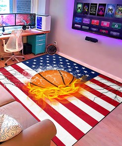 Patriotic American Flag Basketball Rug - Perfect Basketball Room Decor for Boys Bedroom and Living Room