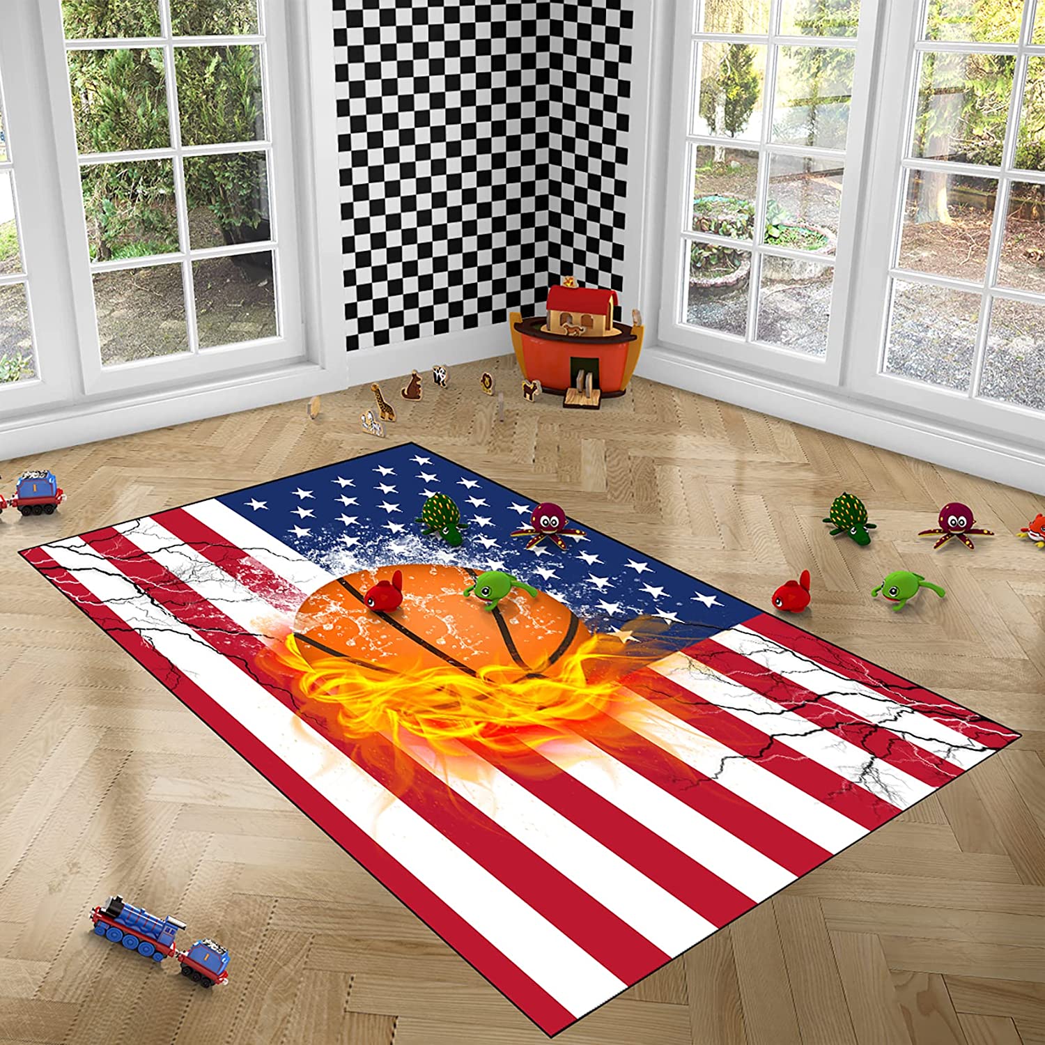Patriotic American Flag Basketball Rug - Perfect Basketball Room Decor for Boys Bedroom and Living Room - Image 3