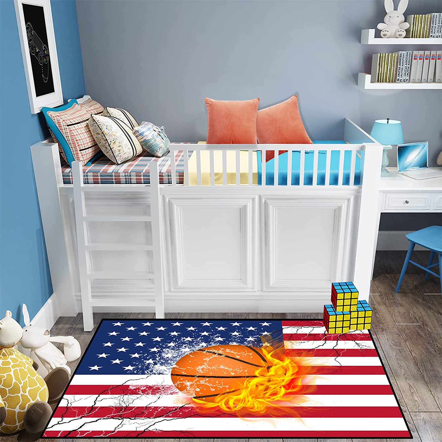 Patriotic American Flag Basketball Rug - Perfect Basketball Room Decor for Boys Bedroom and Living Room - Image 4