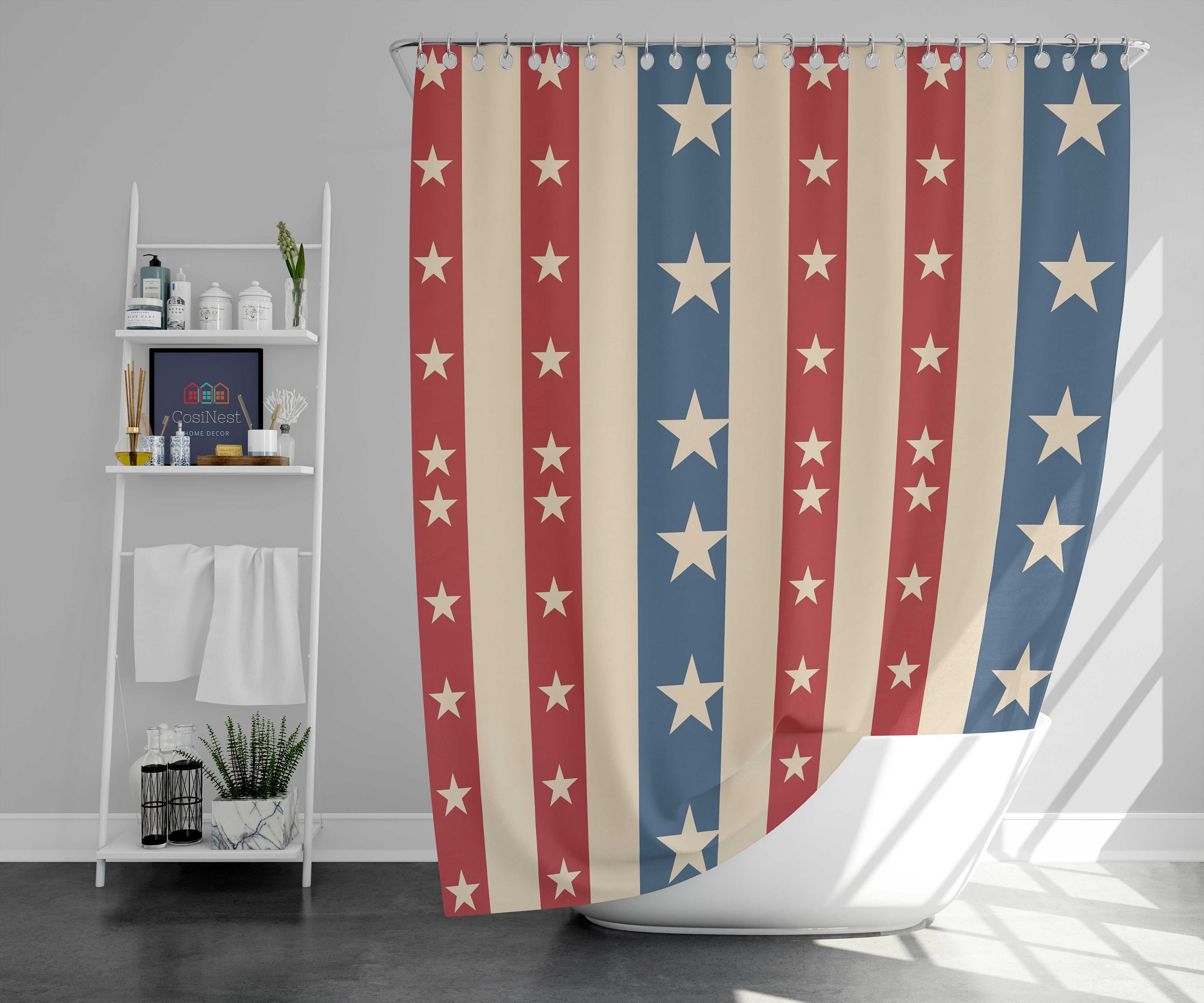 Patriotic USA Flag Shower Curtain, Independence Day Celebration's Decor, Home and Bath Accessories