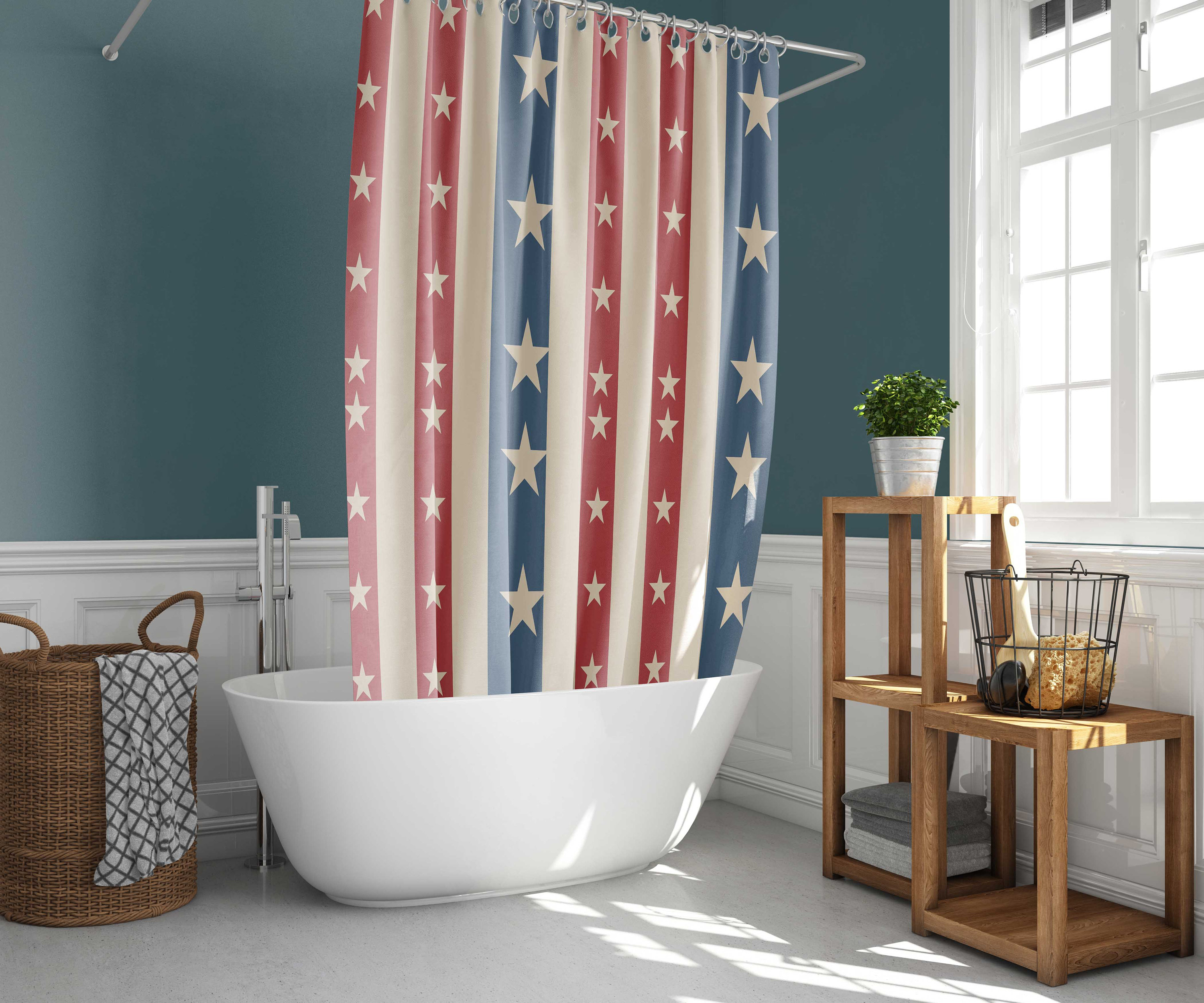 Patriotic USA Flag Shower Curtain, Independence Day Celebration's Decor, Home and Bath Accessories - Image 2