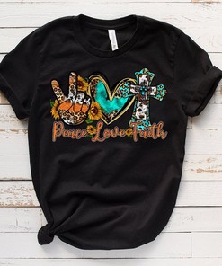 Peace Love Faith Sunflower T-Shirt - Jesus Leopard Cross Tee Design