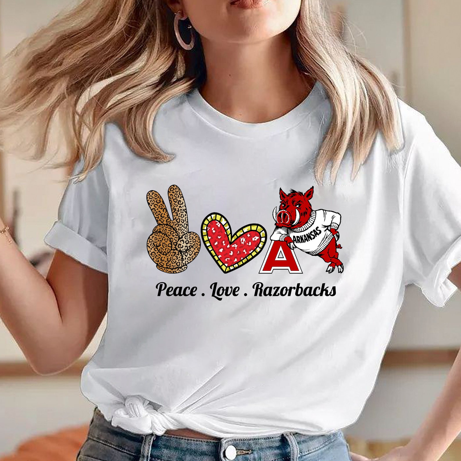 Peace Love Razorback Shirt, Football T-Shirt, Woo Pig Sooie Razorbacks Fan Gift