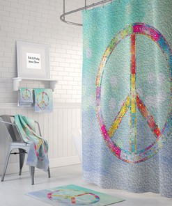 Peace Sign Shower Curtain Optional Bath Mat Bathroom Set Boho Hippie Chic with Restroom Shower Curtains Print