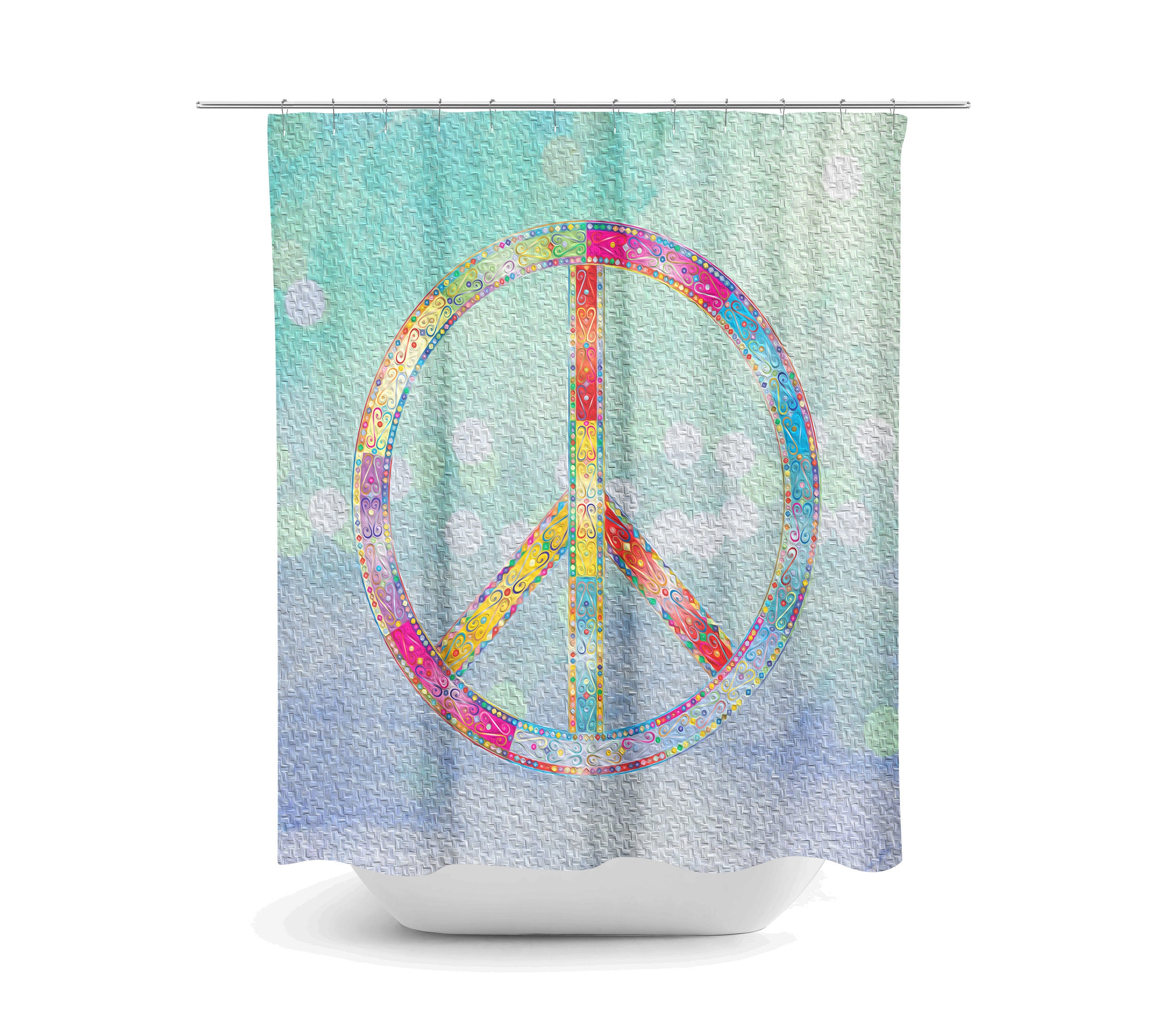 Peace Sign Shower Curtain Optional Bath Mat Bathroom Set Boho Hippie Chic with Restroom Shower Curtains Print - Image 2