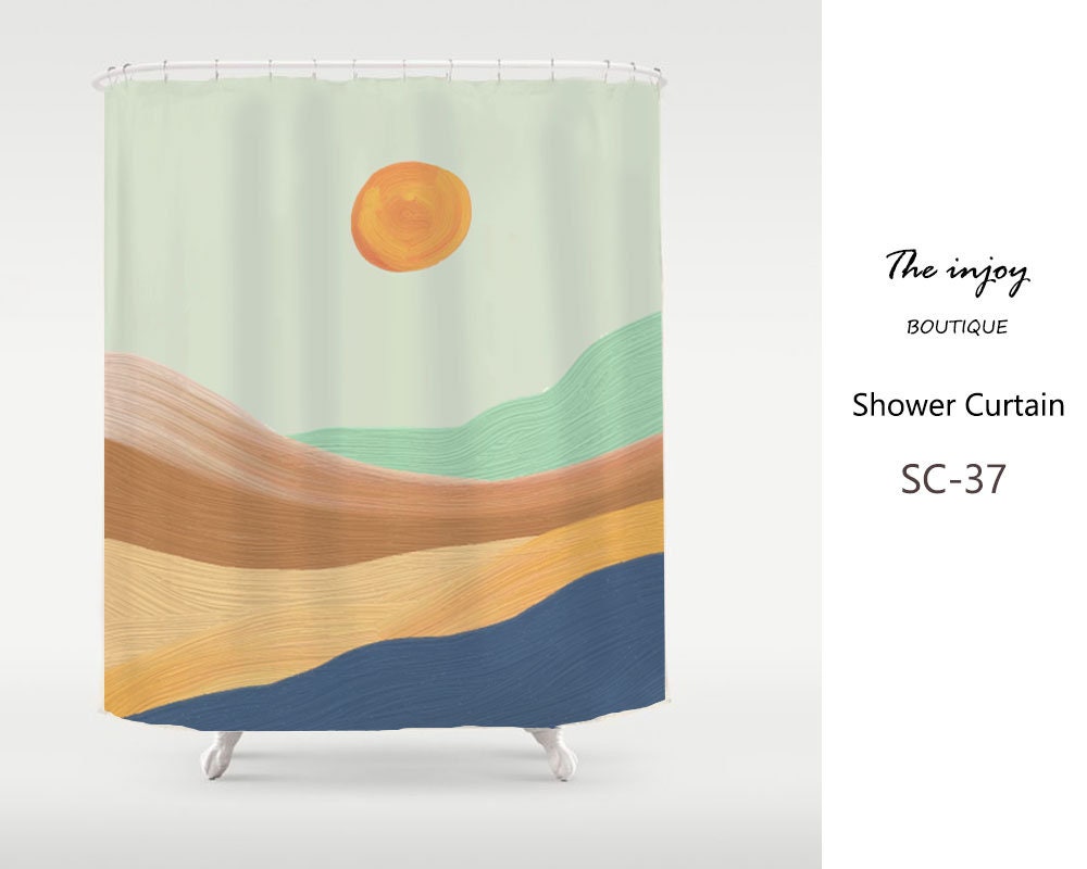 Peaceful Burning Sun Wavy Field Shower Curtain, Oil Painting Style, Bathroom Design, Customized Sizes for Unique Look