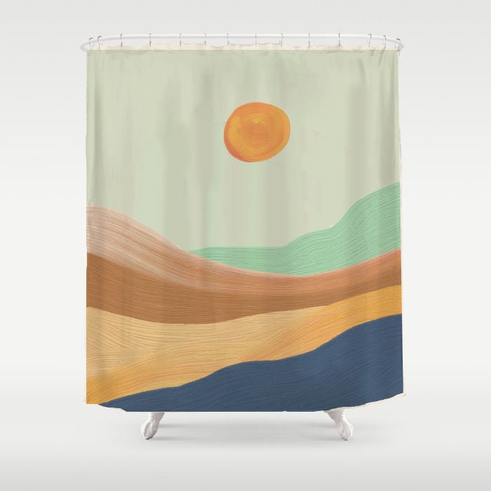 Peaceful Burning Sun Wavy Field Shower Curtain, Oil Painting Style, Bathroom Design, Customized Sizes for Unique Look - Image 2