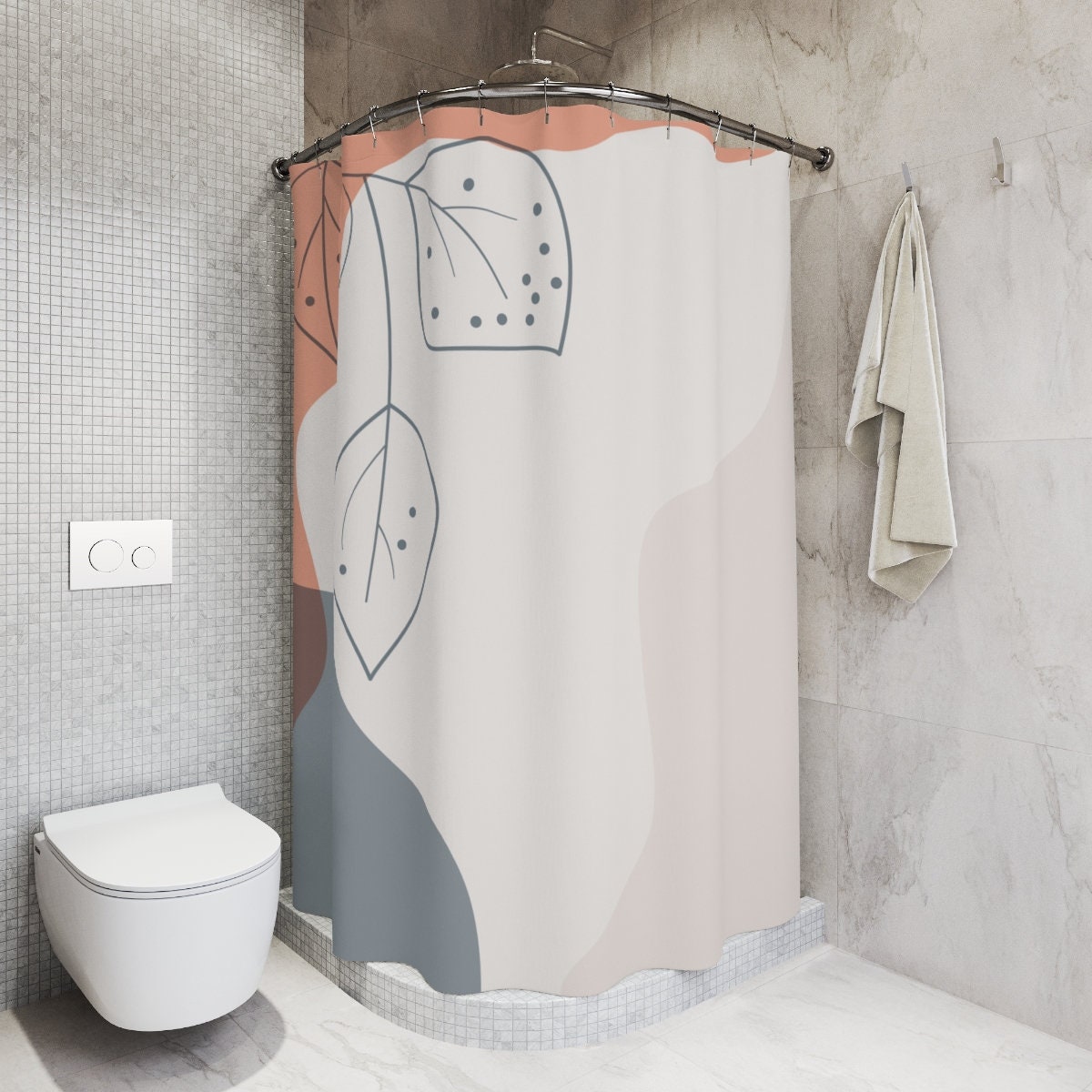 Peaceful Earthy Leaves Shower Curtain | Abstract Art, Neutral Colors, Tropical Contemporary Leaves, Bathroom Curtain - Image 2