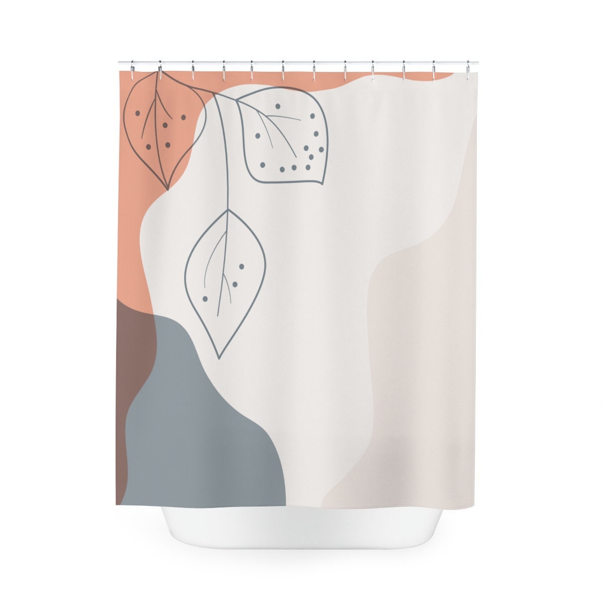 Peaceful Earthy Leaves Shower Curtain | Abstract Art, Neutral Colors, Tropical Contemporary Leaves, Bathroom Curtain - Image 3