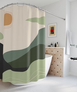 Peaceful Meditation Minimalistic Apartment Shower Curtain Contemporary Art Design + Quotes