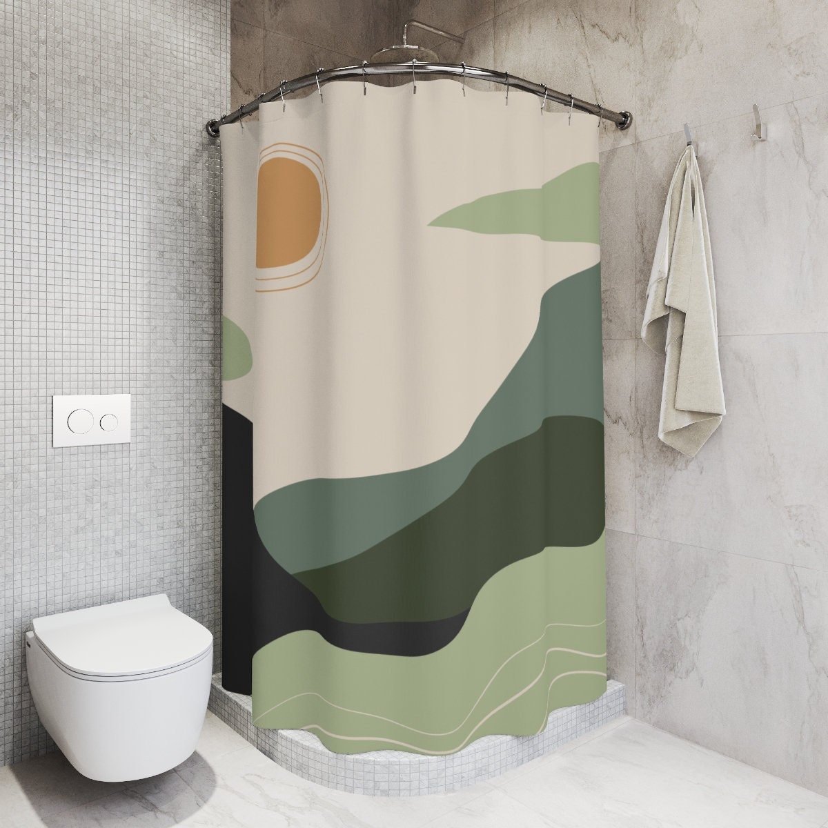 Peaceful Meditation Minimalistic Apartment Shower Curtain Contemporary Art Design + Quotes - Image 2