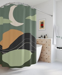 Peaceful Meditation Minimalistic Apartment Shower Curtain | Moon Yoga Warm Natural Colors