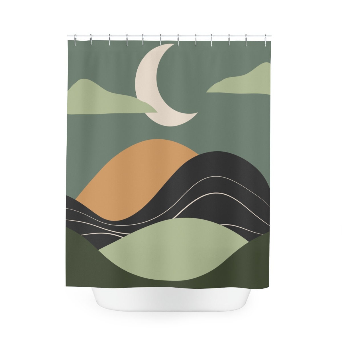 Peaceful Meditation Minimalistic Apartment Shower Curtain | Moon Yoga Warm Natural Colors - Image 4