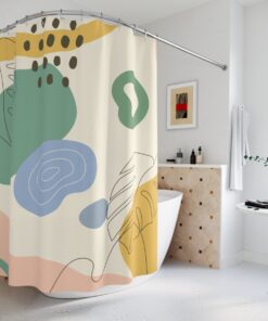 Peaceful & Neutral Warm Earth Colors Boho Abstract Pattern Shower Curtain or Mat, Bathroom Curtain