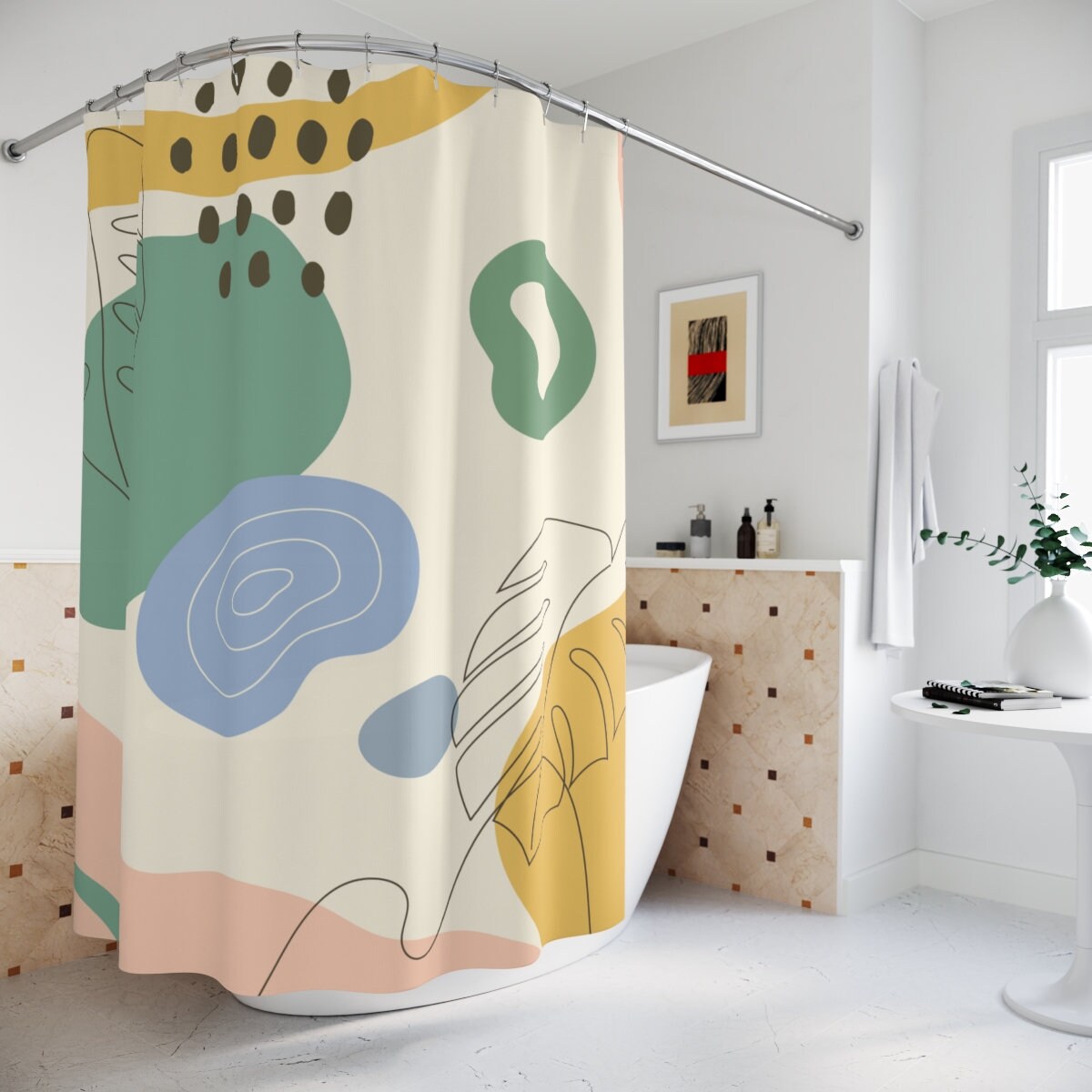 Peaceful & Neutral Warm Earth Colors Boho Abstract Pattern Shower Curtain or Mat, Bathroom Curtain