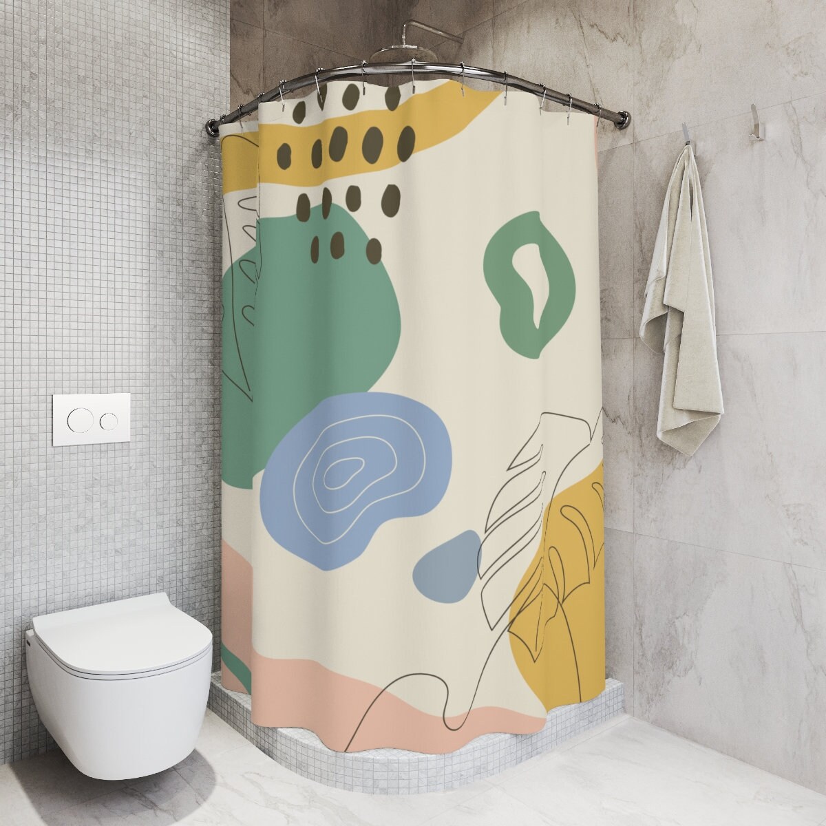 Peaceful & Neutral Warm Earth Colors Boho Abstract Pattern Shower Curtain or Mat, Bathroom Curtain - Image 2