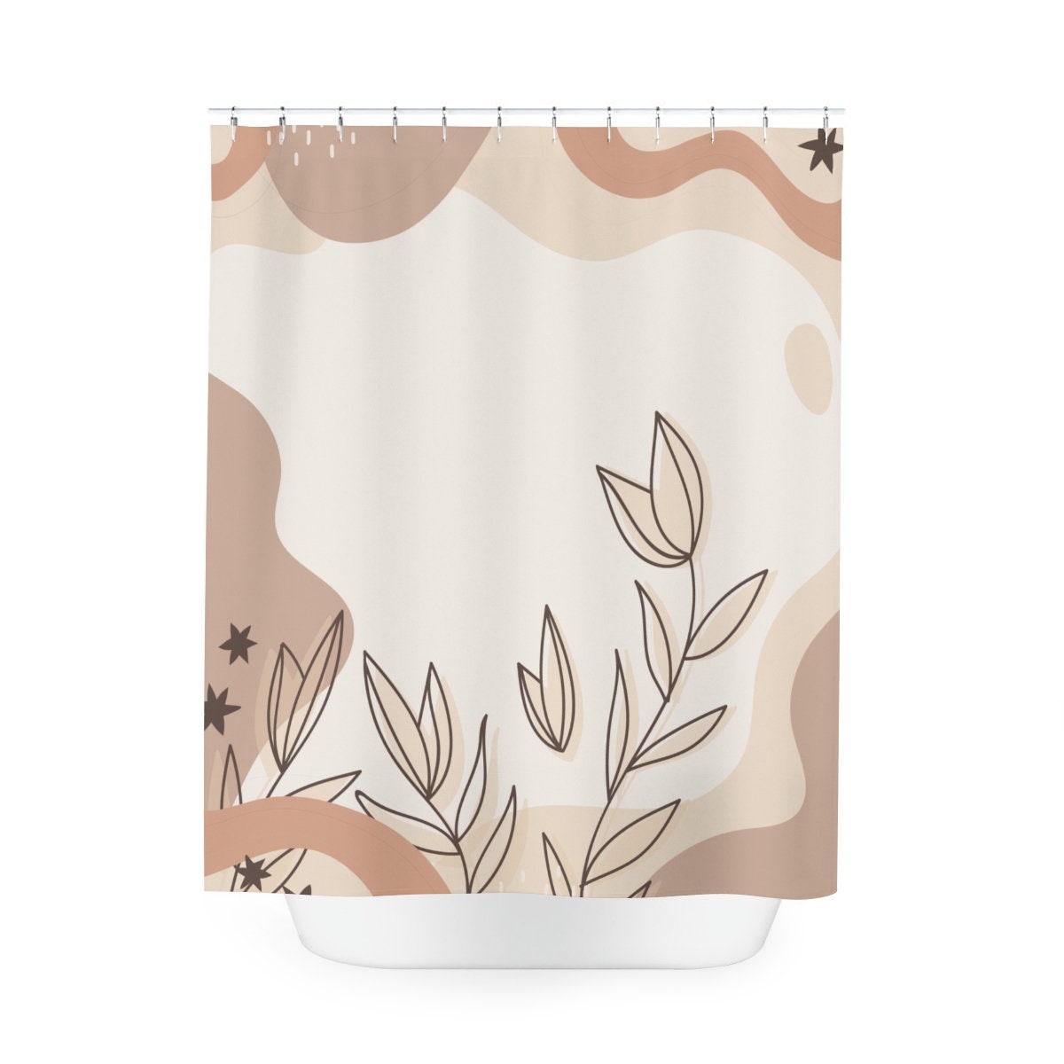 Peaceful & Neutral Warm Earth Colors Boho Abstract Pattern Shower Curtain or Mat, Leaves Contemporary Art - Image 3