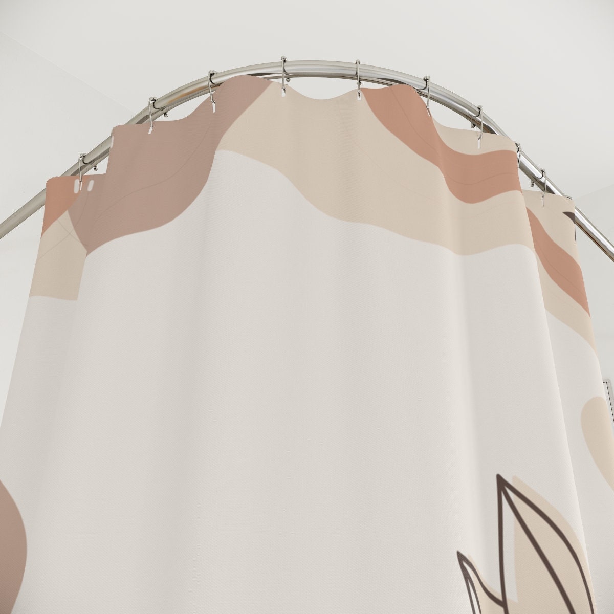 Peaceful & Neutral Warm Earth Colors Boho Abstract Pattern Shower Curtain or Mat, Leaves Contemporary Art - Image 4