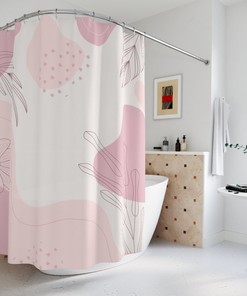 Peaceful Watercolor Leaves Pink Abstract Art Shower Curtain with Neutral Warm Earth Strokes Colors Design