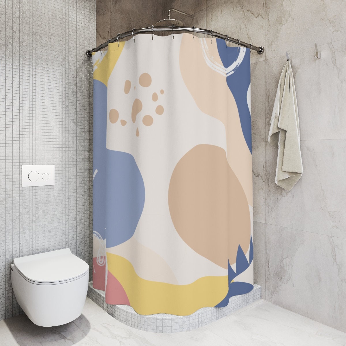 Peaceful and Neutral Warm Earth Colors Boho Abstract Pattern Shower Curtain or Mat, Contemporary Art - Image 2
