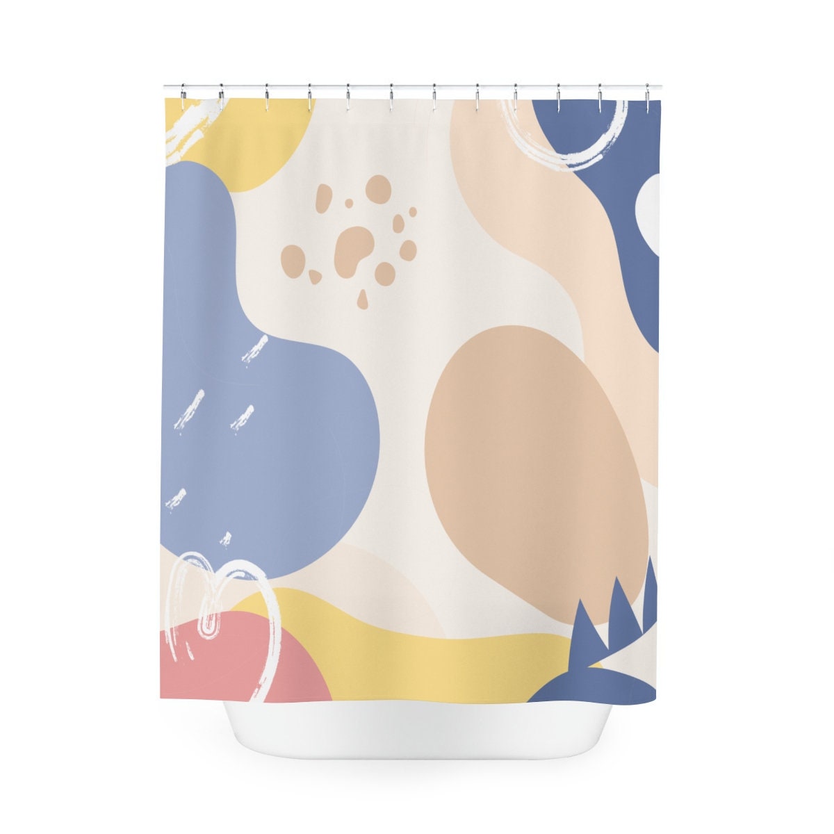 Peaceful and Neutral Warm Earth Colors Boho Abstract Pattern Shower Curtain or Mat, Contemporary Art - Image 3