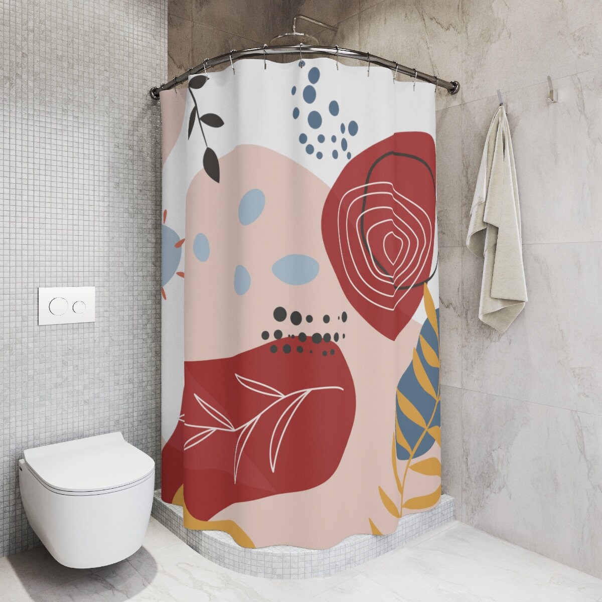Peaceful and Neutral Warm Earth Colors Boho Abstract Pattern Shower Curtain or Mat, Contemporary Art, Bathroom Curtain - Image 2