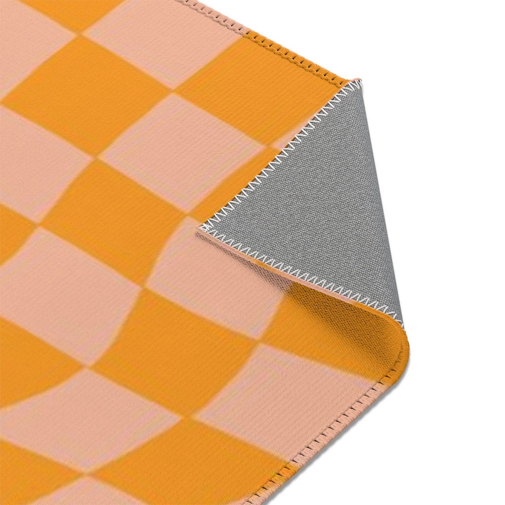 Peachy Pastel Checkered Retro Rug with Non-Slip Floor Mat for Soft Living Room or Kids Room Decor - Image 3