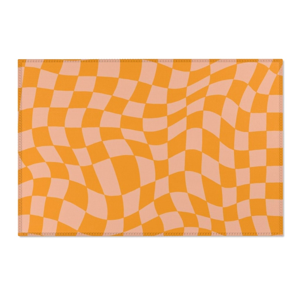 Peachy Pastel Checkered Retro Rug with Non-Slip Floor Mat for Soft Living Room or Kids Room Decor - Image 4